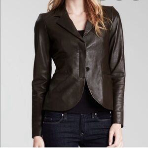 Amanda Uprichard Lambskin Leather Blazer Jacket Brown Size Small
